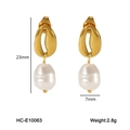 Detail showing 23mm shell earrings with freshwater pearls and size specifications - Gold Conch Pearl Drop Style (HC-E10063)