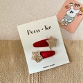 Pack de dos horquillas de terciopelo rojo con estrellas doradas brillantes para niñas - Rojo