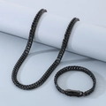 Black stainless steel curb chain jewelry set featuring a necklace and matching bracelet - 9mm Wide, 21cm Bracelet / Style B Black (KS218969-Z)