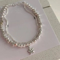 Triple-layer S925 silver beaded bracelet set featuring a black star smiley face charm - Smiley Star Multi-layer (SL0898)
