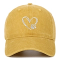 Detailed embroidery of twin hearts and paw print on yellow washed cotton baseball cap - Adjustable / Yellow