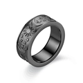 Matte black titanium steel men's ring with engraved sun, moon and star celestial patterns - US 6 / 8mm Sun Moon Star Black Frosted (4858338541840)