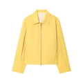 Minimalist women's long-sleeve yellow jacket with classic collar and front zipper closure - Yellow