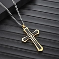 Collana a croce bicolore oro e nero in acciaio inossidabile con cristallo su sfondo nero - Acciaio Inossidabile/Zircone Bianco / Pendente Singolo Oro