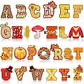 Fall themed 26 alphabet embroidery patches set with autumn floral and animal patterns - Set of 26pcs Thanksgiving Theme