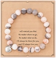 Natural stone friendship bracelet with white and gray beads and heart charm on card - Pink Zebra + Best Friend Card