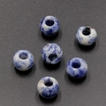 Set of 6 blue and white natural stone flat round beads with center hole for DIY jewelry - 1 Piece / Blue Spot Stone