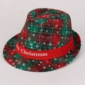 Classic red and green plaid Christmas fedora with snowflake patterns and Merry Christmas ribbon - Christmas Theme / Green Plaid Small Snowflake