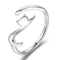 Minimalist S925 sterling silver cat open ring with adjustable cute animal silhouette - Adjustable Open Ring / Silver