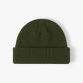 Classic dark green ribbed knit beanie hat with turn-up cuff for autumn and winter warmth - One Size / Army Green