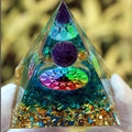 Handcrafted resin Orgone Pyramid with purple sphere amethyst and gold foil flakes - YB08 Zen Lotus [5cm]