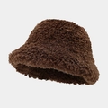 Close-up of thick plush brown bucket hat showing soft fuzzy teddy fleece texture - M (56-58cm) / Dark Brown