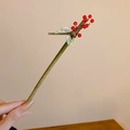 Traditional hair pin with green wood-style stick and red beads with resin leaves - Hairpin #19 - Red - Green