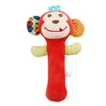 Plush red monkey baby rattle toy with colorful patterned ears and brand label - Monkey (Red)