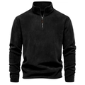 Pull en polaire noir pour homme avec col montant et tirette de zip en cuir - Noir