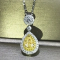 Luxury pear-cut yellow gemstone pendant necklace with double halo of sparkling white diamonds - Yellow Diamond Necklace Xl-87
