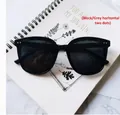 Classic black square frame sunglasses with grey lenses and silver dot accents - Black Horizontal Two Dots