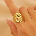 Organic wavy 18k gold plated stainless steel open ring with fluid liquid metal texture - 18K Gold Lava Wrinkles (12365)