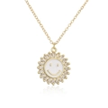 18K vergulde zonnebloem lach hanger ketting met wit emaille en heldere kristallen - Witte Smiley
