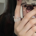 Irregular S925 sterling silver multilayer ring with fringe chain and bead details - J3603 Tassel Chain Style