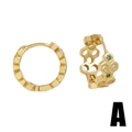 Gold honeycomb huggie earrings with green and white cubic zirconia stones in hexagon pattern - Style A-Honeycomb