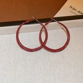 Glossy burgundy red metal hoop earrings with elegant minimalist French retro design style - 52# Silver Needle-Red-Round