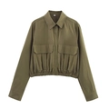 Veste cargo courte femme vert armée avec poches à rabat et ourlet élastique - XS / Haut Olive