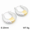 Elegant 18k gold and silver two-tone U-shaped earrings with spiral textured pattern - Diagonal Texture Patchwork Style (KE112419-KFC)
