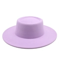 Lavender minimalist wool felt fedora with a flat top and wide brim for men and women - M (56-58cm) / Taro Purple