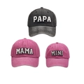 Matching PAPA MAMA MINI baseball caps in charcoal grey and pink washed cotton set - Family Set (PAPA+MAMA+MINI) / Black/Pink/Pink