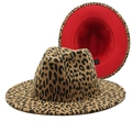Klassischer Fedora-Hut aus Wolle mit Leopardenmuster, rotem Futter und breiter Krempe - M (56-58cm) / Camel und Rot