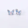 Exquisite 1.2mm butterfly stud earrings with blue and pink zircons in gold plating - B14605b Blue Pink Butterfly Ear Cuff / Thick Style-1PC / Silver/Blue Pink