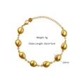 Polished 18k gold stainless steel bracelet with teardrop links and dimensions shown - Gold Bracelet (DG-SL00112)