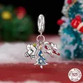 S925 sterling silver Christmas charm with enamel gingerbread man, tree and candy cane - Christmas Element Combo