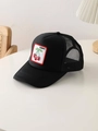 Schwarze Pony-Trucker-Mütze mit Kirsch-Stick-Patch und atmungsaktivem Mesh-Design - Schwarz