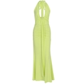 Robe longue dos nu vert citron élégante avec décolleté en V et coupe sirène froncée ajustée - XS / Robes / Vert
