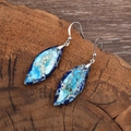 Bohemian silver drop earrings featuring blue and white marble-textured emperor stone - Two-Tone Blue Leaf