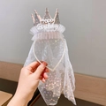 Silver glitter birthday crown headband with white veil and colorful leaf patterns - 9# Happy Birthday White