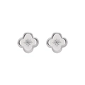 Elegant silver four-leaf clover stud earrings with star-set diamond and S925 finish - 925 Silver / Four-Leaf Clover Style