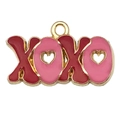 Pendentif XOXO en émail rouge et rose avec dorure pour la création de bijoux DIY - 15x25mm / Plaque de Lettres XOXO Rouge