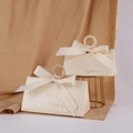 Champagne triangular wedding favors box with wooden ring and cream ribbon bow - New Beige Box + Creamy White Ribbon / Small Size (do Not Use Wooden Rings)
