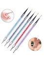 Lot de 5 pinceaux nail art à double embout avec manches strass et outils de pointage - Lot de 5 Brosses à Ongles Double Extrémité et Stylets