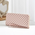 Portafoglio lungo rosa da donna con motivo a quadrifoglio, zip dorata e cinturino - Rosa