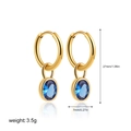 Detail view of 18K gold earrings with blue zircon pendant and exact size measurements - Ice Blue