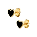 Elegant S925 silver heart stud earrings with black enamel and gold plating detail - Black Gold