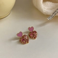 Roze hart oorknopjes met fonkelende kristallen en vergulde basis voor vrouwen - Roze hart (925 sterling zilveren pin) / Roze