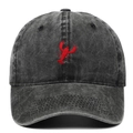 Vintage washed cotton baseball cap with red lobster embroidery and distressed detail - Black
