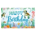 Sea turtle themed watercolor Happy Birthday banner for ocean party decoration - Sea Turtle Theme Backdrop