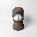 Winter thermal set featuring dark brown knit beanie and fleece-lined neck gaiter scarf - One Size / Khaki