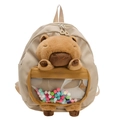Mochila infantil beige con peluche de carpincho y detalles de pompones coloridos - Caqui